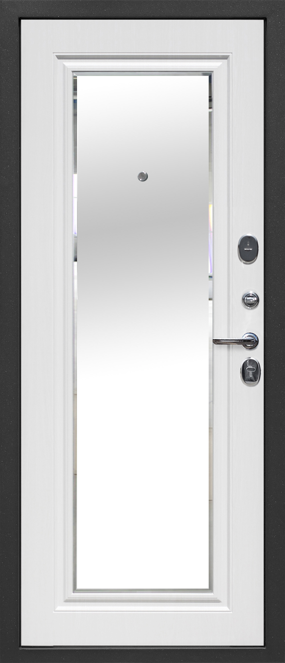 Дверь 7.5 см Гарда Серебро Зеркало Фацет Белый ясень от производителя в СПБ